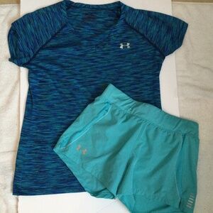 Women’s Under Armour SS T-Shirt AND Running Shorts,  size Small
